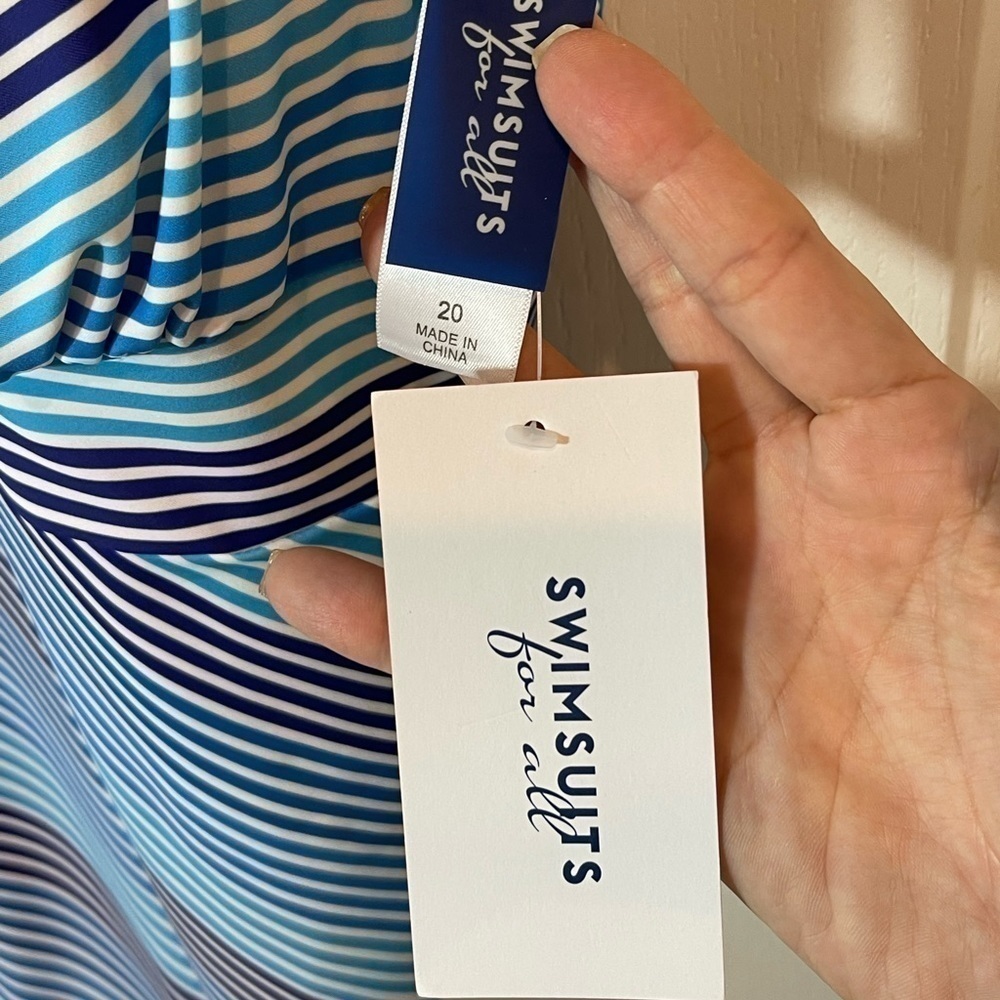 NWT Swimsuits For All Blue & White Stripe One Piece Swimsuit tummy control  20 - Picture 10 of 13